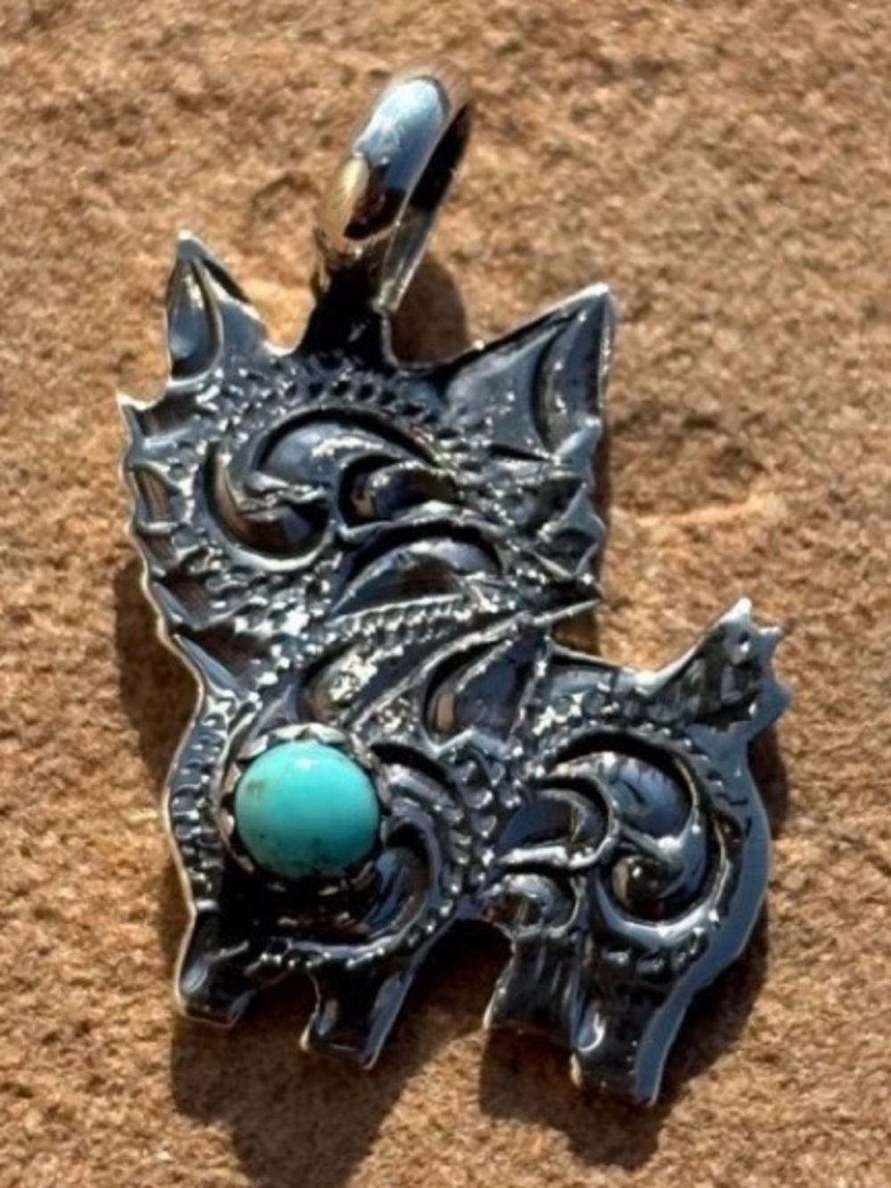Turquoise Accent Sterling Silver YORKIE Pendant Necklace - Women Jewelry